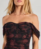 Floral Aura Ruched Mini Dress, a trendy black mini dress featuring modern details and a fresh seasonal hue, perfect for creating chic 2025 looks.