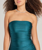 So Your Vibe Strapless A-line Mini Dress, a trendy hunter green mini dress featuring modern details and a fresh seasonal hue, perfect for creating chic 2025 looks.
