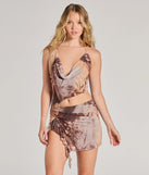 Flaunt your silhouette in the tight Sultry O-Ring Cutout Abstract Print Mesh Mini Dress in taupe, a bodycon dress that empowers your look with bold style and effortless edge.