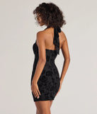 Flaunt your silhouette in the tight Heart Breaker Velvet Floral Pattern Halter Mini Dress in black, a bodycon dress that empowers your look with bold style and effortless edge.