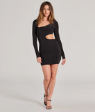 Make a bold statement in the Bold Icon Cutout Bodycon Mini Dress in black, the perfect summer dress for weddings, cocktail hours, nights out, and/or seasonal celebrations.