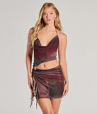 Step into seasonal chic with the Daring Diva Abstract Print Cutout Halter Mini Dress, a wine mini dress featuring an above-the-knee cut ideal for cocktail parties, festive gatherings, or clubwear.
