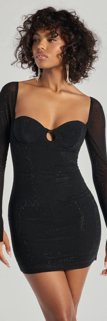 Keep it classic with the Spark Up The Glam Rhinestone Long Sleeve Mini Dress, a feed-worthy pick from Windsor's black homecoming dress collection made to stop their scroll from pictures to the dance floor.