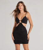 Daring Sleek O-Ring Cutout Bodycon Mini Dress, a trendy black mini dress featuring modern details and a fresh seasonal hue, perfect for creating chic 2025 looks.