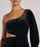 Spotlight Shine Long Sleeve Velvet Glitter Mini Dress, a trendy black mini dress featuring modern details and a fresh seasonal hue, perfect for creating chic 2025 looks.