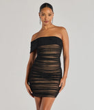 Sheer Glam Rhinestone Two-Tone Off The Shoulder Mini Dress, a trendy black mini dress featuring modern details and a fresh seasonal hue, perfect for creating chic 2025 looks.