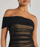 Sheer Glam Rhinestone Two-Tone Off The Shoulder Mini Dress, a trendy black mini dress featuring modern details and a fresh seasonal hue, perfect for creating chic 2025 looks.