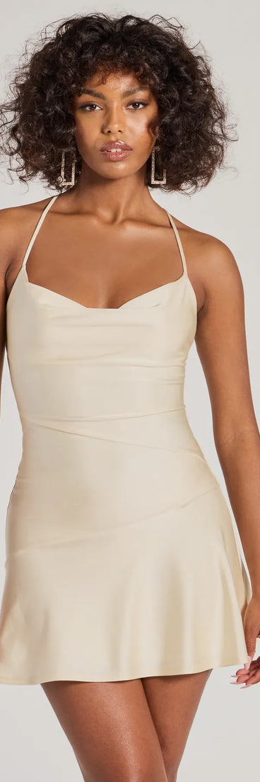 Step into winter chic with the Simply Sleek Knit A-Line Mini Dress, a ivory mini dress featuring an above-the-knee cut ideal for cocktail parties, festive gatherings, or clubwear.