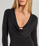 Icon Behavior Glitter Knit Bell Sleeve Mini Dress, a trendy black mini dress featuring modern details and a fresh seasonal hue, perfect for creating chic 2025 looks.