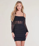 Hit The Town Off-The-Shoulder Rhinestone Mesh Mini Dress