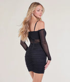 Feel ready for every dance floor moment or feed-worthy reel in the Hit The Town Off-The-Shoulder Rhinestone Mesh Mini Dress, a black homecoming dress designed to own your moment.