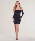 Style your seasonal looks with the Hit The Town Off-The-Shoulder Rhinestone Mesh Mini Dress, a trend-right, black fall dress designed for any plan on your calendar with new and unqiue details.