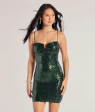Sparkling Stunner Sequin Bodycon Mini Dress, a trendy hunter green mini dress featuring modern details and a fresh seasonal hue, perfect for creating chic 2025 looks.