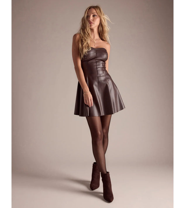 Sleek Flair Faux Leather Strapless A-Line Mini Dress | Windsor Sleek Flair Faux Leather Strapless A-Line Mini Dress | Windsor