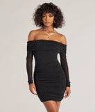 Pop Of Glam Long Sleeve Glitter Mini Dress, a trendy black mini dress featuring modern details and a fresh seasonal hue, perfect for creating chic 2025 looks.
