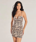 Cool Girl Sequin Snake Print Cutout Mini Dress, a trendy taupe mini dress featuring modern details and a fresh seasonal hue, perfect for creating chic 2025 looks.
