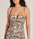 Cool Girl Sequin Snake Print Cutout Mini Dress, a trendy taupe mini dress featuring modern details and a fresh seasonal hue, perfect for creating chic 2025 looks.
