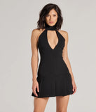 Step into seasonal chic with the Daring Mood Pleated Drop Waist Mini Dress, a black mini dress featuring an above-the-knee cut ideal for cocktail parties, festive gatherings, or clubwear.