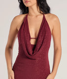 Revamp your 2025 wardrobe with this chic addition, the Glam Factor Glitter Knit Cowl Neck Mini Dress in burgundy, perfect for elevating your style in the new year.