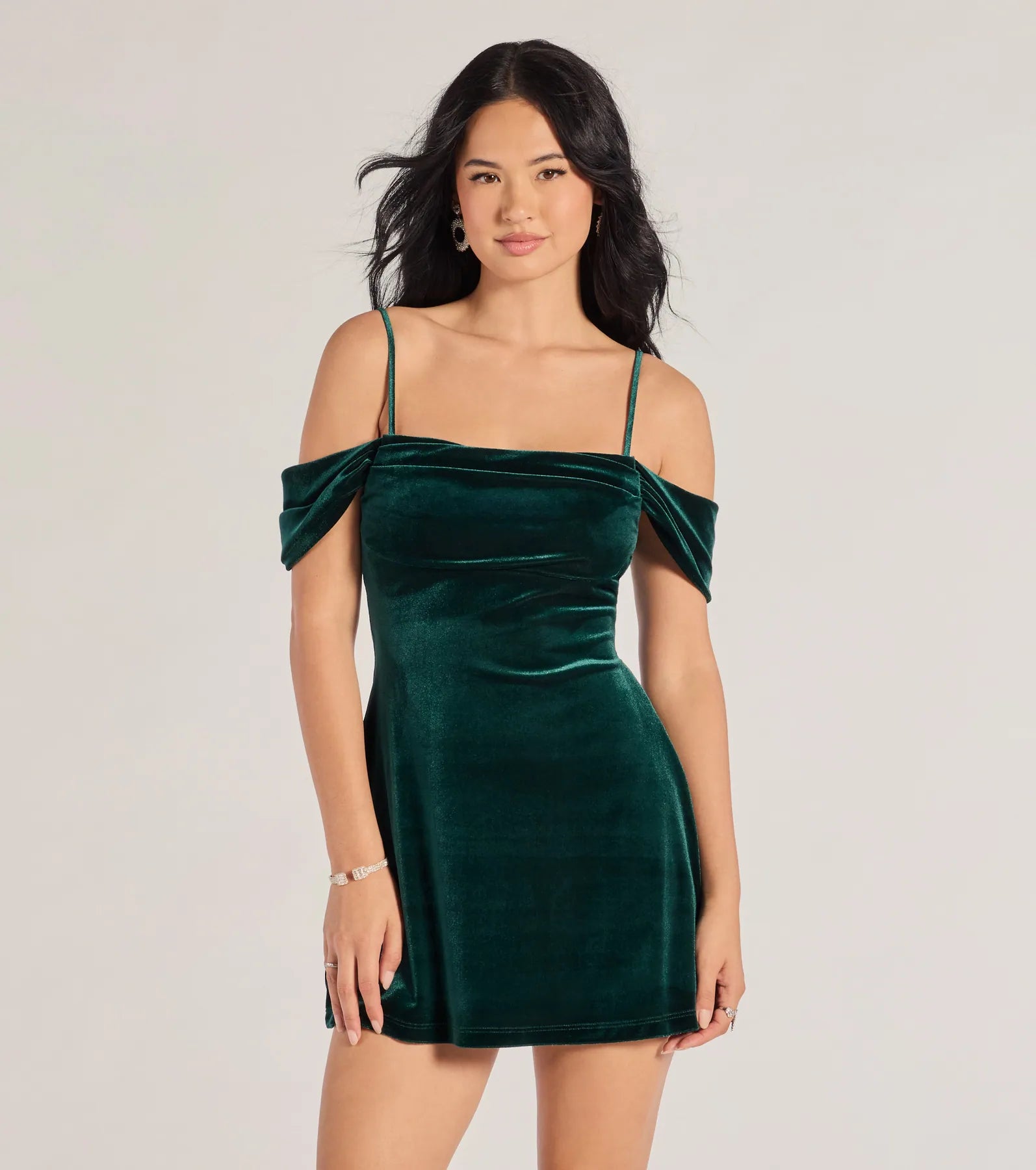 Luxe Chic Velvet Cold-Shoulder A-Line Mini Dress | Windsor Luxe Chic Velvet Cold-Shoulder A-Line Mini Dress | Windsor