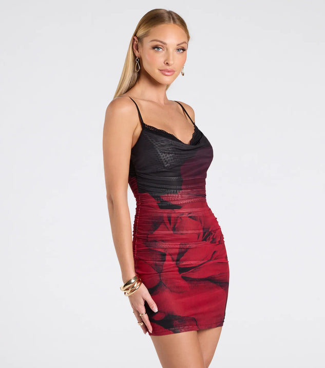 Gold Trim Bold Red Mini Bodycon Dress