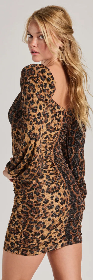 Own every entrance in the Untamed Glamour Leopard Print Long Sleeve Mini Dress, a brown party dress perfect for milestone birthdays and grad parties, or dancing through summer nights and unforgettable bachelorette celebrations.