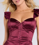 Bring high-impact style to your nightlife in the Sweetest Arrival Corset Bodycon Satin Ruffle Mini Dress, a bold raisin purple club dress made for dancing, parties, and unforgettable nights.