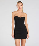 Flaunt your silhouette in the tight Daring And Divine Strapless Bodycon Mini Dress in black, a bodycon dress that empowers your look with bold style and effortless edge.