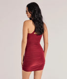 Cross Your Mind X-Back Short Dress in burgundy, a stunning bodycon dress with a flattering fit and feminine details, perfect for date night or girls' night out.