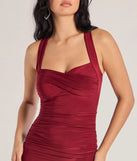 Flaunt your silhouette in the tight Cross Your Mind X-Back Short Dress in burgundy, a bodycon dress that empowers your look with bold style and effortless edge.