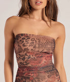 Sassy Status Leopard Print Drop Waist Mini Dress, a trendy brown mini dress featuring modern details and a fresh seasonal hue, perfect for creating chic 2025 looks.