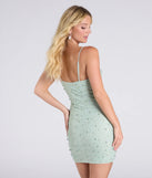 Own every entrance in the Sensuous Sultry Faux Pearl Rhinestone Mini Dress, a sage green party dress perfect for milestone birthdays and grad parties, or dancing through summer nights and unforgettable bachelorette celebrations.