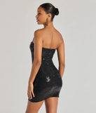Flaunt your silhouette in the tight Shimmer All Night Strapless Sequin Mini Dress in black, a bodycon dress that empowers your look with bold style and effortless edge.