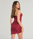 Turn The Music Up Rhinestone Satin Mini Dress in wine , a stylish red dress with a flattering fit and fabric that adds allure to your look, perfect for wedding guest attire, cocktail events, or making a bold statement on a date night.