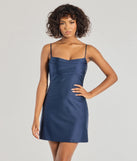 Feel confident and photo-ready in the Sleek Sophistication A-Line Pleated Mini Dress, a navy blue graduation dress perfect for 2025 ceremonies and parties.