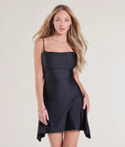 Shine with confidence, elegance, and standout style in the Chic Club Cowl Neck A-Line Mini Dress—a black graduation dress designed with a fresh silhouette and the latest trends.