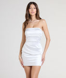 Shine with confidence, elegance, and standout style in the Make It Known Satin Strapless Pleat Mini Dress—a white graduation dress designed with a fresh silhouette and the latest trends.