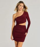 Bring high-impact style to your nightlife in the Girl's Night One-Shoulder Cutout Mini Dress, a bold burgundy club dress made for dancing, parties, and unforgettable nights.