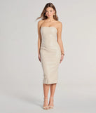 Step into milestone moments with the Rooftop Vibe Strapless Faux Leather Midi Dress, a standout in ivory dresses perfect for birdal showers, Easter celebrations, and 2025 grad looks.