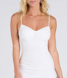 Bring high-impact style to your nightlife in the Party Ready Ruched Mesh Bodycon Mini Dress, a bold white club dress made for dancing, parties, and unforgettable nights.