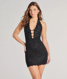 Make a bold statement in the Stop The Show Lace Strappy Bodycon Mini Dress in black, the perfect summer dress for weddings, cocktail hours, nights out, and/or seasonal celebrations.