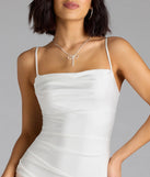 Shine with confidence, elegance, and standout style in the Flawless Allure Cowl Neck Bodycon Mini Dress—a white graduation dress designed with a fresh silhouette and the latest trends.