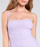 Make a bold statement in the Sparkling Perfection Rhinestone A-Line Mini Dress in lavender, the perfect summer dress for weddings, cocktail hours, nights out, and/or seasonal celebrations.