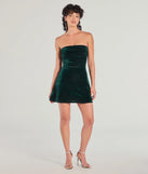 Make a bold statement in the Velvet Romance Sleeveless A-Line Mini Dress in hunter green, the perfect green dress for weddings, cocktail hours, nights out, and/or seasonal celebrations.