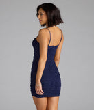 Flaunt your silhouette in the tight Life Of The Party Rhinestone And Pearl Mini Dress in navy blue, a bodycon dress that empowers your look with bold style and effortless edge.