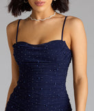 Shine with confidence, elegance, and standout style in the Life Of The Party Rhinestone And Pearl Mini Dress—a navy blue graduation dress designed with a fresh silhouette and the latest trends.