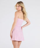 Own every entrance in the Glittering Magic Strapless A-Line Mini Dress, a pink party dress perfect for milestone birthdays and grad parties, or dancing through summer nights and unforgettable bachelorette celebrations.