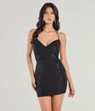 Showstopper Status Lace-Up Sequin Mini Dress, a trendy black mini dress featuring modern details and a fresh seasonal hue, perfect for creating chic 2025 looks.