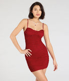 Feel confident and photo-ready in the Life Of The Party Rhinestone And Pearl Mini Dress, a red graduation dress perfect for 2025 ceremonies and parties.