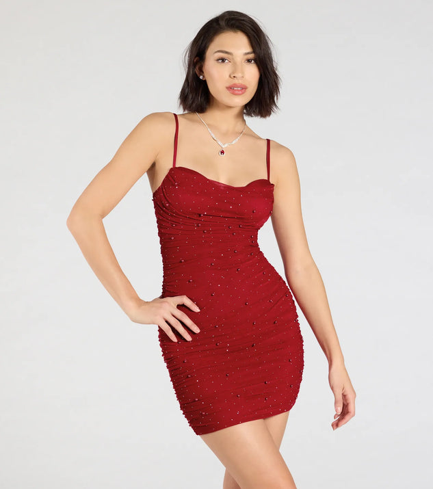 Feel confident and photo-ready in the Life Of The Party Rhinestone And Pearl Mini Dress, a red graduation dress perfect for 2025 ceremonies and parties.